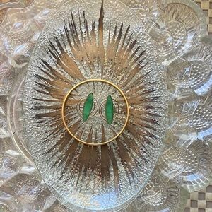 Green Color Pierced Earrings and Monet Goldtone Bangle Bracelet